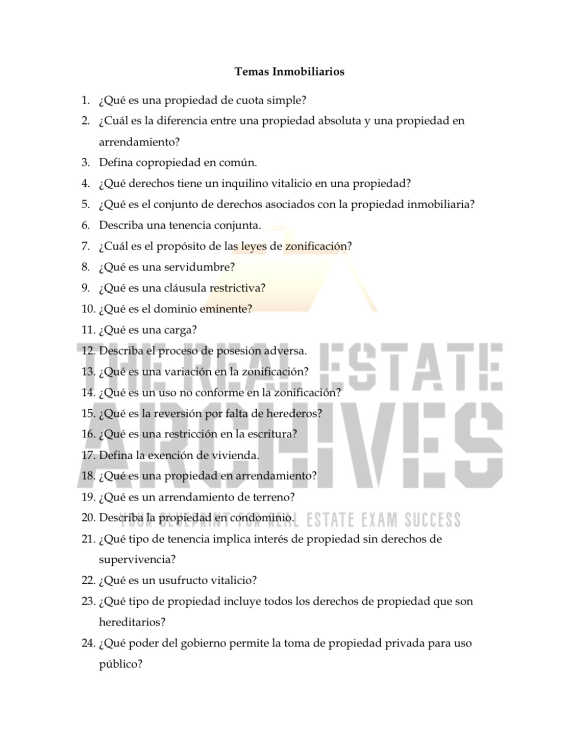 National Real Estate Exam Practice Questions (Spanish)