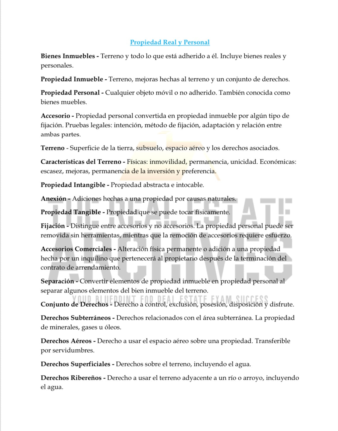 BUNDLE DEAL: National Real Estate Exam "Cheat Sheet" & Practice Questions (Spanish)